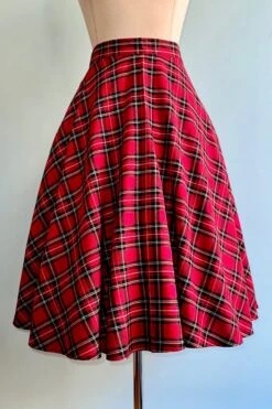 Red Plaid Irvine Circle Skirt By Hell Bunny