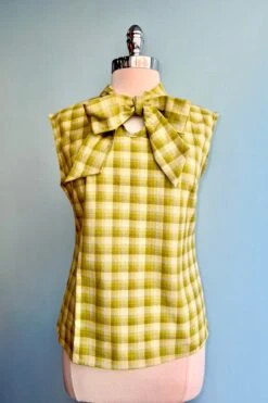 Green Plaid Bow Top By Retrolicious