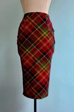 Red & Green Plaid Pencil Skirt