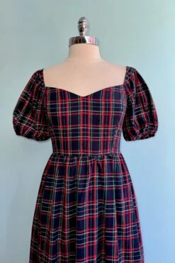 Navy Plaid Alessi Puff Sleeve Midi Dress -MODERN MILLIE Shop 9A60B8B0 E956 4503 A8B9 4124D5B5E398