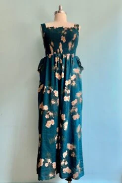 Daisy Smocked Wide Leg Jumpsuit In Midnight Blue