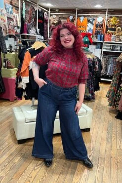 Chambray Pleated Wide Leg Jeans 32" By 1822 Denim