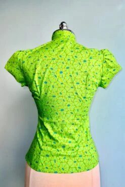 Lime And Blue Mod Daisy Estelle Tie-Neck Blouse By Heart Of Haute -MODERN MILLIE Shop A201549D C707 4FE4 AD65 566A4447A6AD