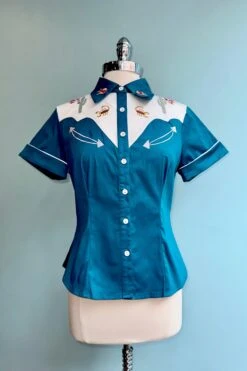 Cactus Floral Western Top In Blue By Voodoo Vixen