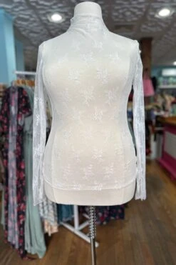 Off-White Mesh Long Sleeve Mock Neck Sheer Top -MODERN MILLIE Shop A3F6646E 47F5 47DC A9C9 D77739BF0D84