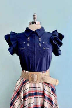 Navy Cut-Out Embroidered Button Down Top -MODERN MILLIE Shop A449303F 651A 4243 9584 312D77C43AF5