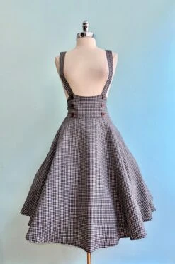Pinafore Circle Skirt In Navy Plaid By Banned