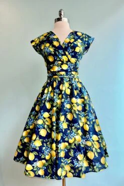 Navy Lemons Greta Dress By Retrolicious