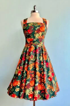 Autumn Leaves Pinafore Dress By Hell Bunny