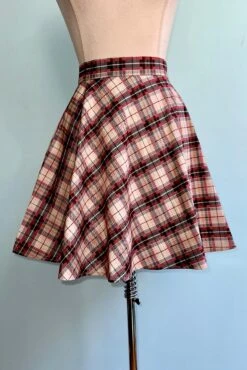 Burgundy And Tan Plaid Skater Skirt By Retrolicious
