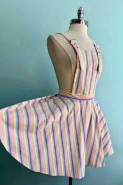 Hikari Rainbow Stripe Pinafore Mini Dress By Banned