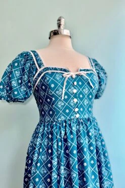 French Country Puff Sleeve Dress In Blue -MODERN MILLIE Shop AA632D21 A9BC 4930 8CF0 A3F84B322DFA