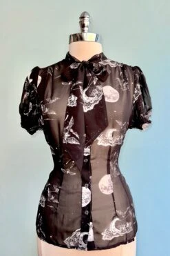 Over The Moon Button Down Blouse By Hell Bunny