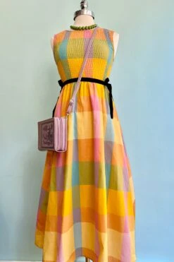 Check Plaid Smocked Bodice Midi Dress -MODERN MILLIE Shop AD96412D 2132 41E5 9067 AB5464F18B43