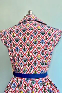 Blue Garden Floral Diamond Print Shirt Dress -MODERN MILLIE Shop B1C536DA 2E9B 4310 8580 56AE961237B6