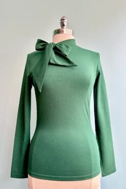 Green Tie Neck Jersey Top By Voodoo Vixen