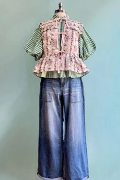 Green Striped Button Down Balloon Sleeve Top -MODERN MILLIE Shop B64110B1 A138 4495 A066 B104ED0F0CB2