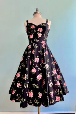 Sandi Beauty Queen Dress In Black & Pink Floral By Retrospec'd