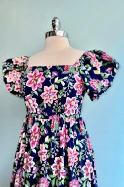 Navy And Pink Puff Sleeve Empire Midi Dress -MODERN MILLIE Shop B898EF09 6FEE 4F94 B2A7 C7215D42DF07