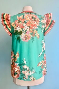 Turquoise And Orange Ruffle Sleeve Top -MODERN MILLIE Shop B8FCA5F5 1722 4426 9146 B675B1F669CE