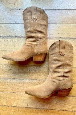 Tan Suede Racketeer Cowboy Boots By Chelsea Crew