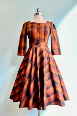 Autumn Rust Plaid Caitlin Dress By Hearts & Roses London