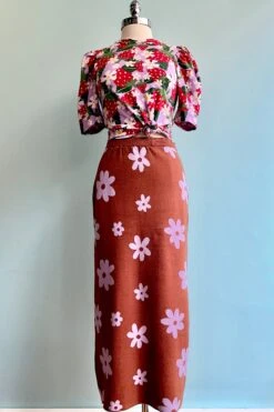 Final Sale Brown And Purple Mod Flower Midi Sweater Skirt By Compania Fantastica -MODERN MILLIE Shop BDF0B017 F031 45BE 968D 51E4675F3F9E