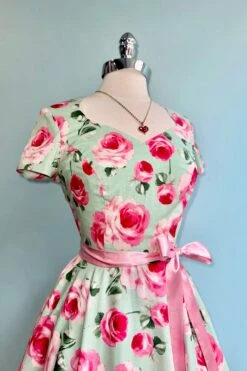 Camille Mint And Rose Floral Dress By Hell Bunny -MODERN MILLIE Shop BEAD0698 8843 4FC9 A0AC B664B34208C8