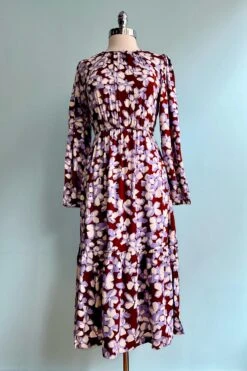 Lavender And Brown Floral Midi Dress By Compania Fantastica