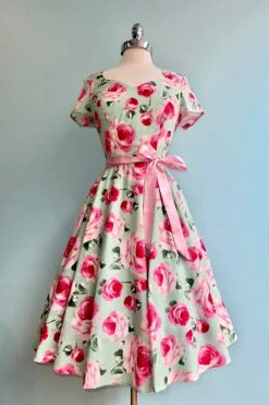 Camille Mint And Rose Floral Dress By Hell Bunny