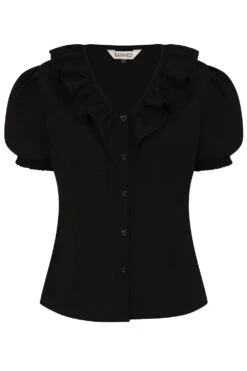 Ruffle Collar Puff Sleeve Top In Black By Banned -MODERN MILLIE Shop BL14227BLACK 1