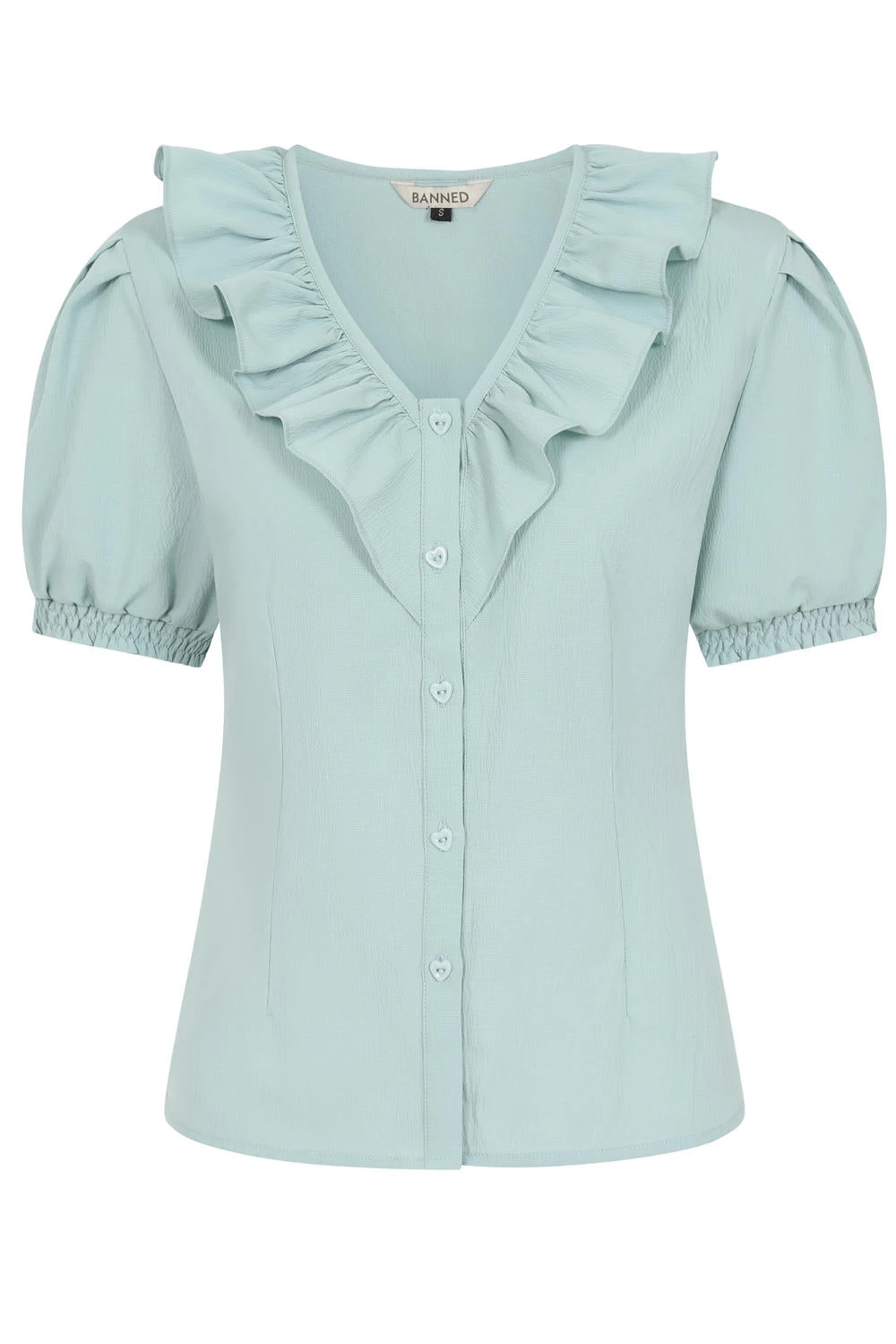 Ruffle Collar Puff Sleeve Top in Light Blue by Banned Ruffle Collar Puff Sleeve Top In Light Blue By Banned -MODERN MILLIE Shop BL14227 Blue 1