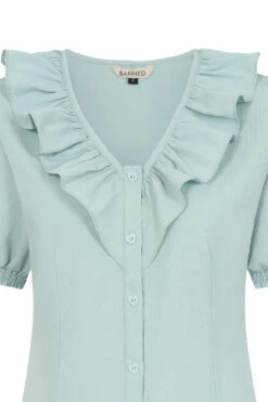 Ruffle Collar Puff Sleeve Top In Light Blue By Banned 9 Ruffle Collar Puff Sleeve Top In Light Blue By Banned -MODERN MILLIE Shop BL14227 Blue 2