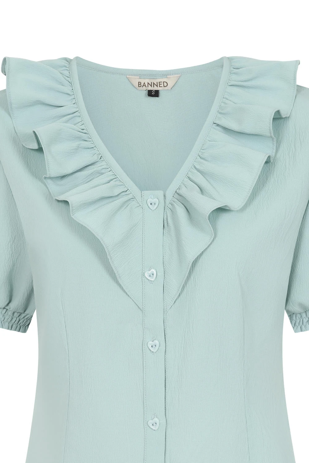 Ruffle Collar Puff Sleeve Top in Light Blue by Banned Ruffle Collar Puff Sleeve Top In Light Blue By Banned -MODERN MILLIE Shop BL14227 Blue 2