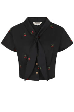 Cropped Button Down Cherry Top In Black By Banned -MODERN MILLIE Shop BL14230 Black 1