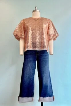 Champagne Sequin Puff Sleeve Top -MODERN MILLIE Shop C678A456 102E 4B36 87DA 6D5E4B386D1B