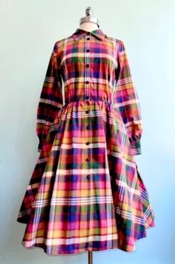 Multicolor Plaid Longsleeve Shirtwaist Dress