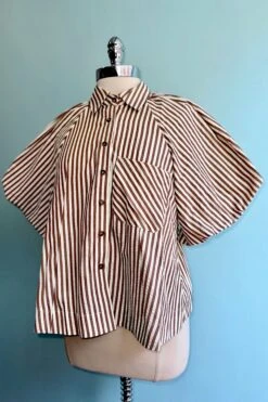 Pecan Stripe Button Down Balloon Sleeve Top -MODERN MILLIE Shop C9621946 1364 4023 B26A 4B6BC4F398FD