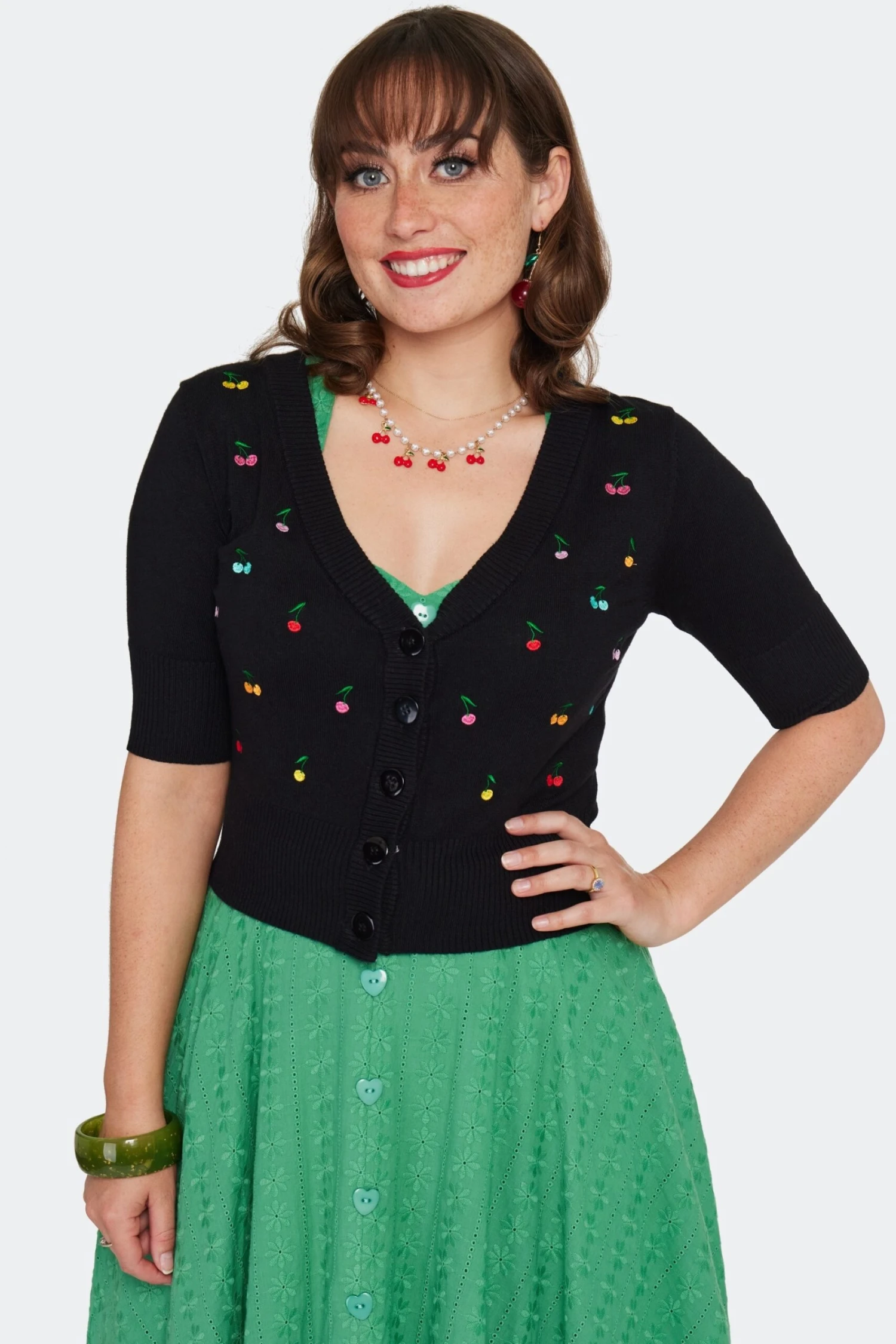 Rainbow Cherry Embroidered Cardigan Sweater by Voodoo Vixen Rainbow Cherry Embroidered Cardigan Sweater By Voodoo Vixen -MODERN MILLIE Shop CAA4500 BLK 01 scaled