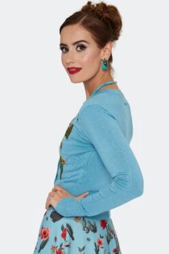 Desert Floral And Cactus Embroidered Cardigan By Voodoo Vixen -MODERN MILLIE Shop CAA4502 BLU 02