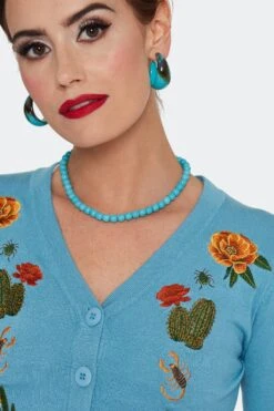 Desert Floral And Cactus Embroidered Cardigan By Voodoo Vixen -MODERN MILLIE Shop CAA4502 BLU 03