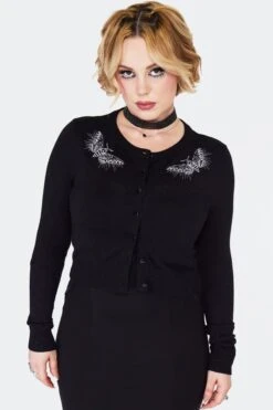 Night Moth Fitted Cardigan By Jawbreaker -MODERN MILLIE Shop CAA4532 BLK 01