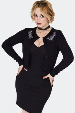 Night Moth Fitted Cardigan By Jawbreaker -MODERN MILLIE Shop CAA4532 BLK 05