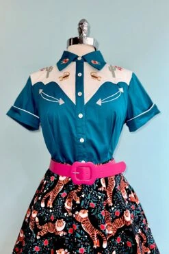 Cactus Floral Western Top In Blue By Voodoo Vixen -MODERN MILLIE Shop CB8C94D2 51E6 49C4 B90A D71FC3884373