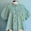 Green Striped Button Down Balloon Sleeve Top -MODERN MILLIE Shop CE00E219 FEC8 403E A84E 6881698122E1