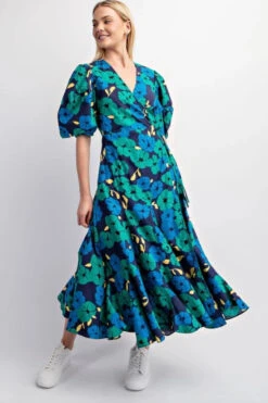 Emerald And Navy Balloon Sleeve Wrap Dress -MODERN MILLIE Shop CF761BDE CFF0 4268 A6A4 DF4B68F61D6D