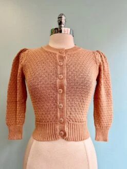 Tan Puff Sleeve Cropped Cardigan -MODERN MILLIE Shop CFA140A5 2CDE 47E3 A792 5E1691E69602