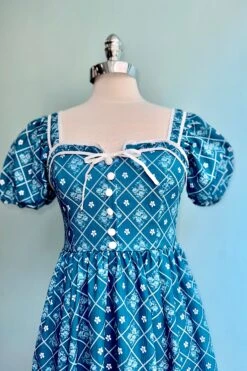 French Country Puff Sleeve Dress In Blue -MODERN MILLIE Shop D1E718BD 9F50 47AF 9BFE E4C4190D6AA2