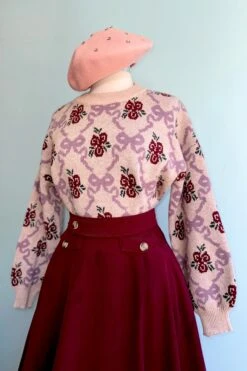 Bow And Flower Pattern Oversized Knit Sweater -MODERN MILLIE Shop D25AB4B4 8E46 4188 85EA C1930BE2978A