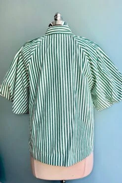 Green Striped Button Down Balloon Sleeve Top -MODERN MILLIE Shop D60E9FB9 C312 4D45 B182 CBB3A7C22708